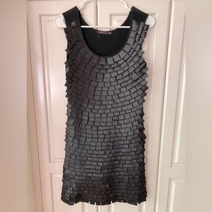 Veilond sleeveless black satin ribbon layered mini dress Strechy Size S